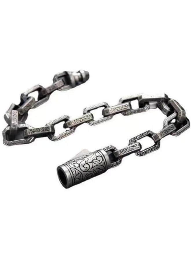 Showday Men’s Stainless Steel Chain Bracelet – Vintage Engraved Link Bracelet, Heavy Duty Silver Tone Jewelry, Classic Fashion Bracelet Gift for Men - Image 5